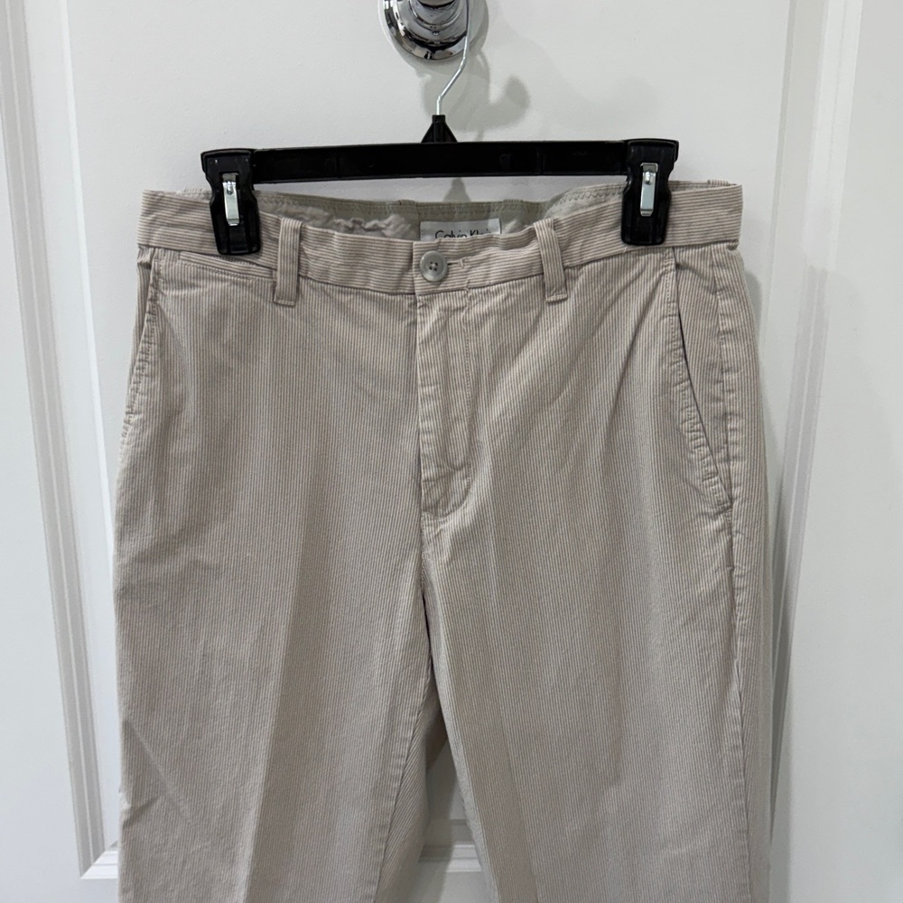 Men's Calvin Klein Beige trousers with subtle striping